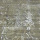 Hand-Knotted Wool and Silk Area Rug, Olive Green Distressed Floral Design Carpet for Living Room