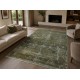 Hand-Knotted Wool and Silk Area Rug, Olive Green Distressed Floral Design Carpet for Living Room