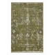 Hand-Knotted Wool and Silk Area Rug, Olive Green Distressed Floral Design Carpet for Living Room