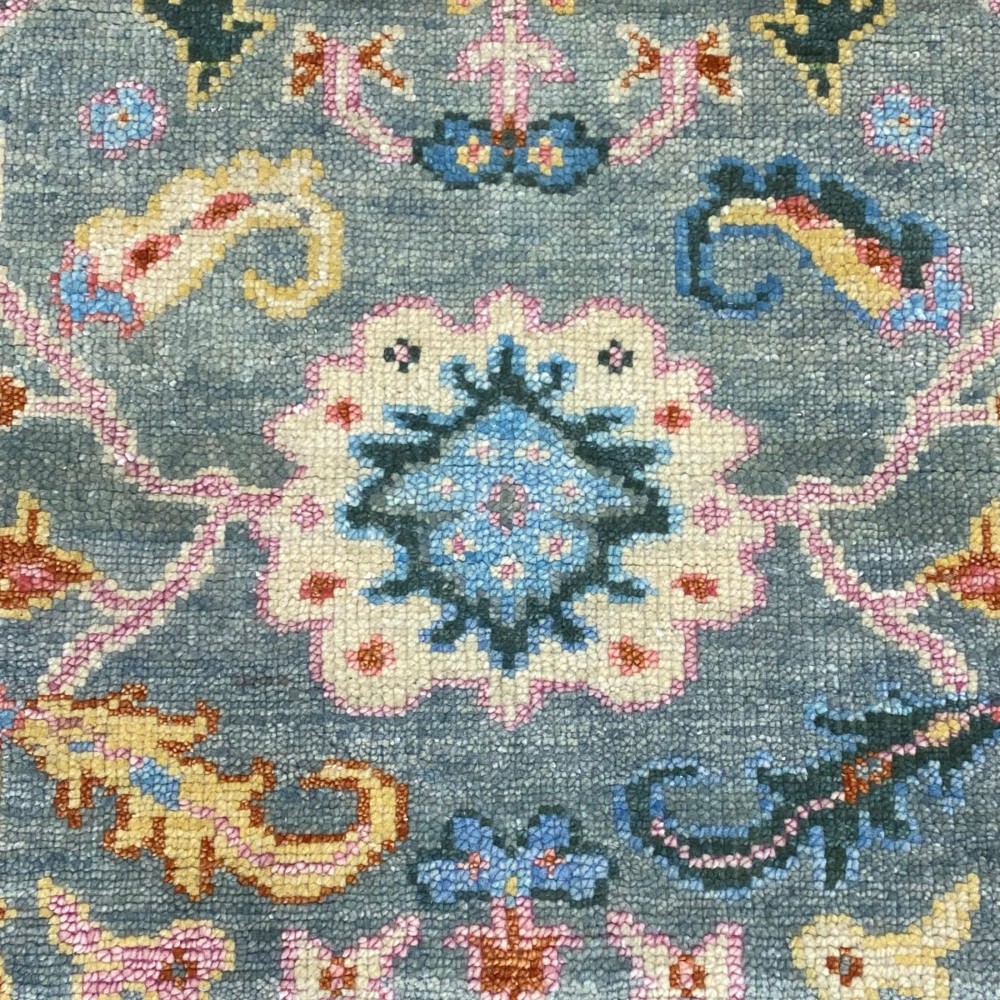 Hand-Knotted Oushak Wool Area Rug for Living Room, Green Floral Design Modern Carpet Hand-Knotted Oushak Wool Area Rug for Living Room, Green Floral Design Modern Carpet