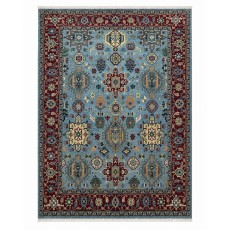Hand-Knotted Wool Area Rug, Modern Floral Design Blue Carpet for Living Room