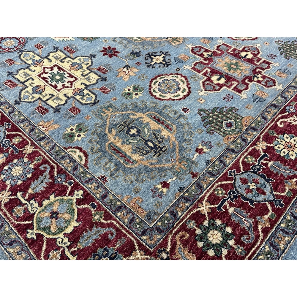 Hand-Knotted Wool Area Rug, Modern Floral Design Blue Carpet for Living Room