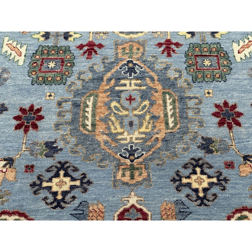 Hand-Knotted Wool Area Rug, Modern Floral Design Blue Carpet for Living Room