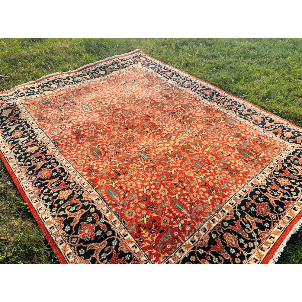 Hand-Knotted Area Rug with Floral Design, Red Wool Carpet for Living Room Hand-Knotted Area Rug with Floral Design, Red Wool Carpet for Living Room