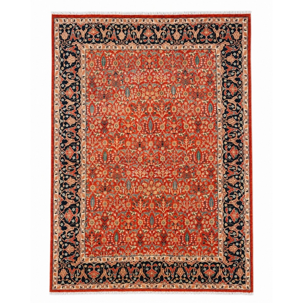 Hand-Knotted Area Rug with Floral Design, Red Wool Carpet for Living Room Hand-Knotted Area Rug with Floral Design, Red Wool Carpet for Living Room