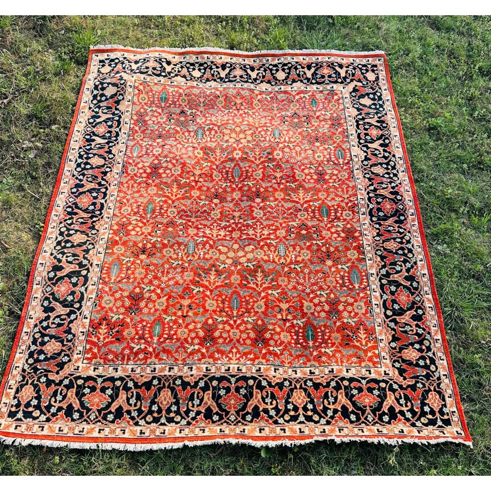 Hand-Knotted Area Rug with Floral Design, Red Wool Carpet for Living Room Hand-Knotted Area Rug with Floral Design, Red Wool Carpet for Living Room