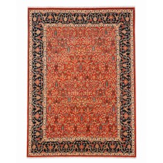 Hand-Knotted Area Rug with Floral Design, Red Wool Carpet for Living Room
