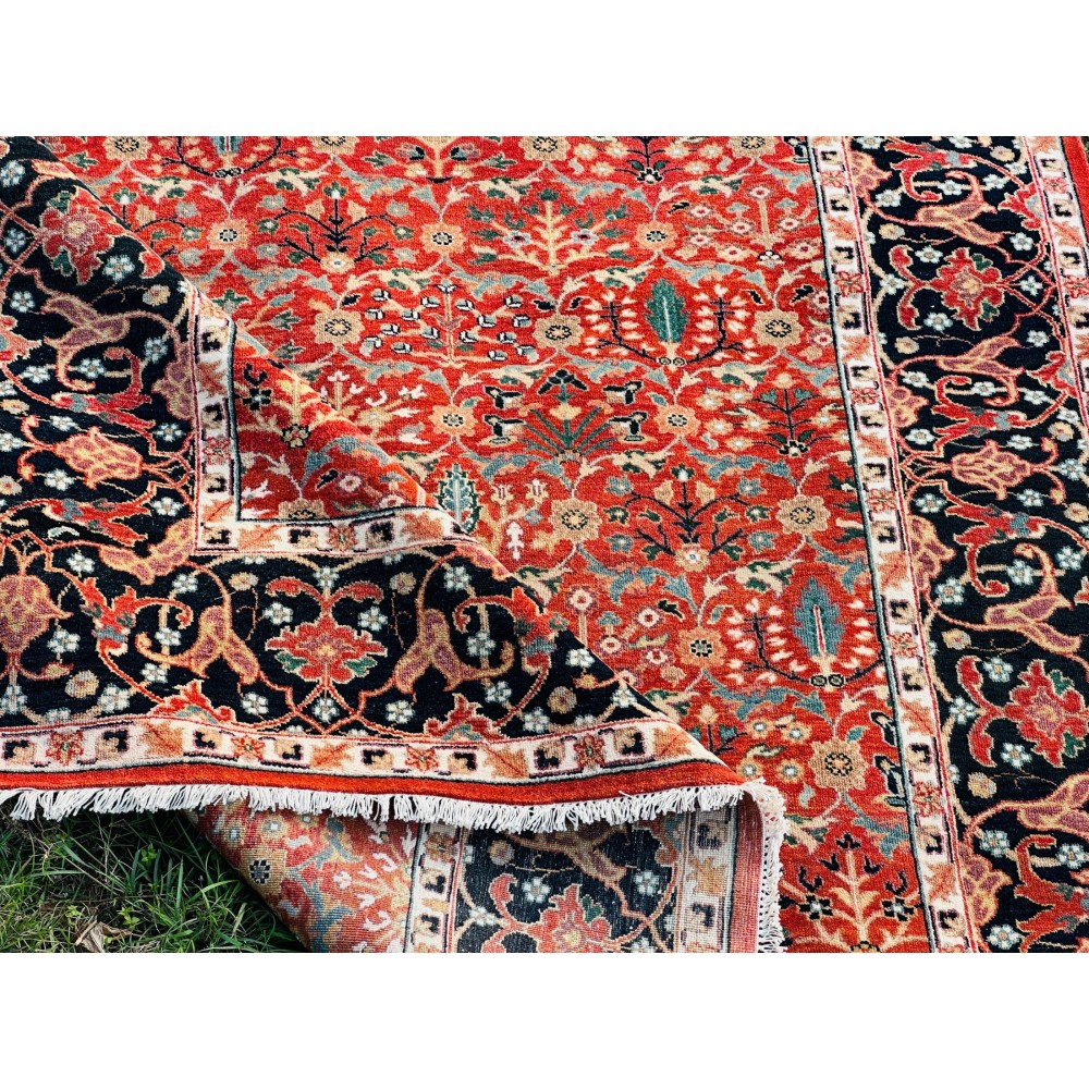 Hand-Knotted Area Rug with Floral Design, Red Wool Carpet for Living Room Hand-Knotted Area Rug with Floral Design, Red Wool Carpet for Living Room