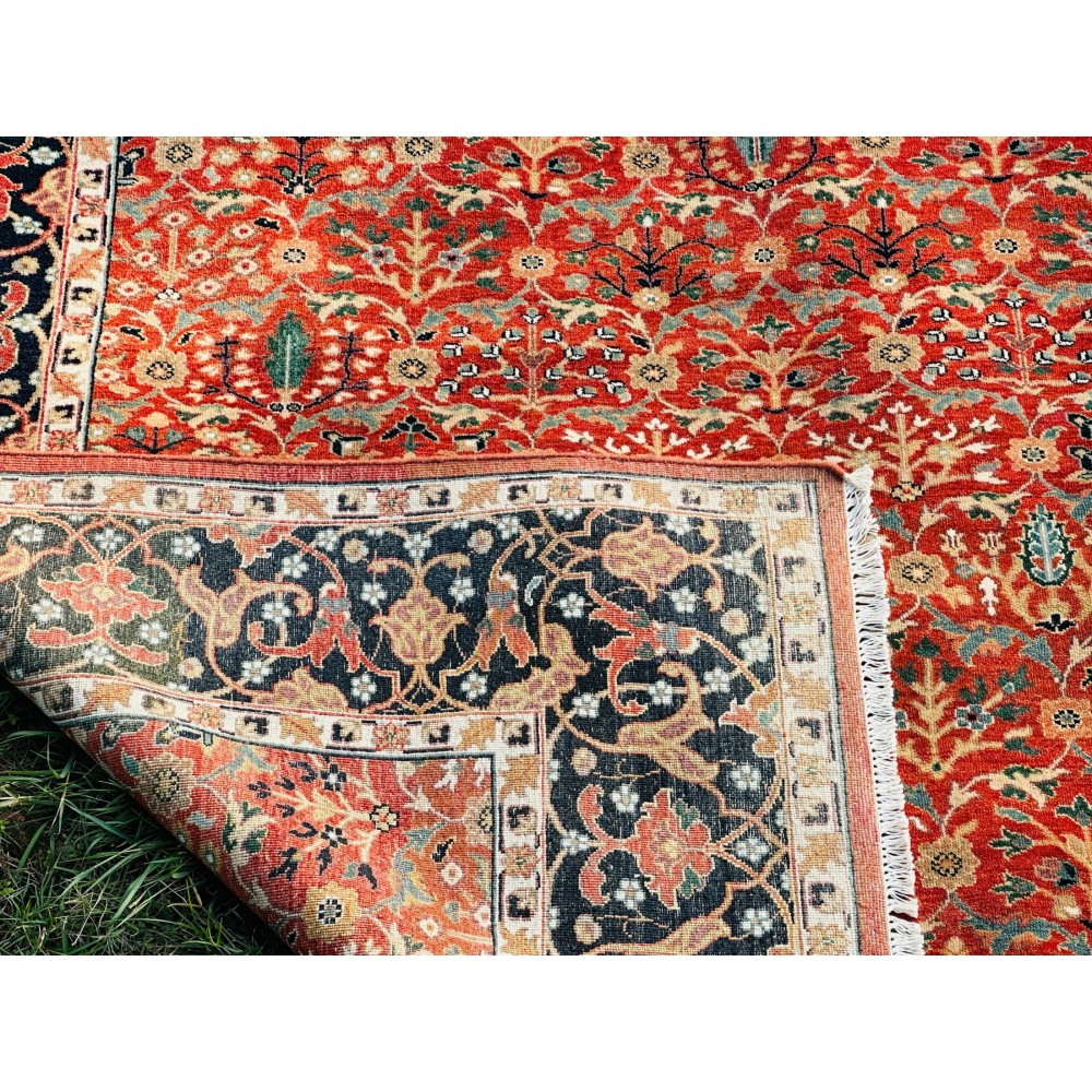 Hand-Knotted Area Rug with Floral Design, Red Wool Carpet for Living Room Hand-Knotted Area Rug with Floral Design, Red Wool Carpet for Living Room