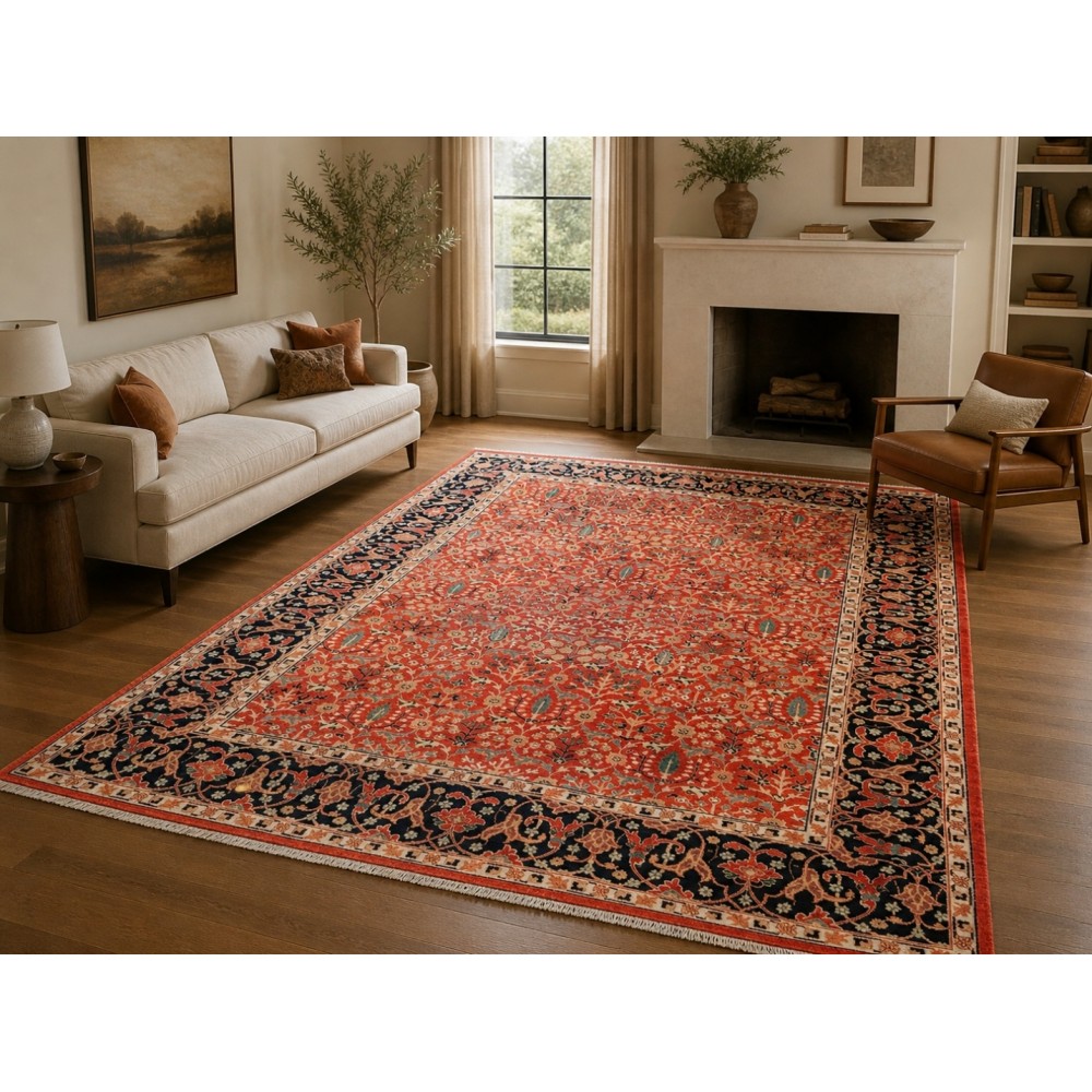 Hand-Knotted Area Rug with Floral Design, Red Wool Carpet for Living Room Hand-Knotted Area Rug with Floral Design, Red Wool Carpet for Living Room