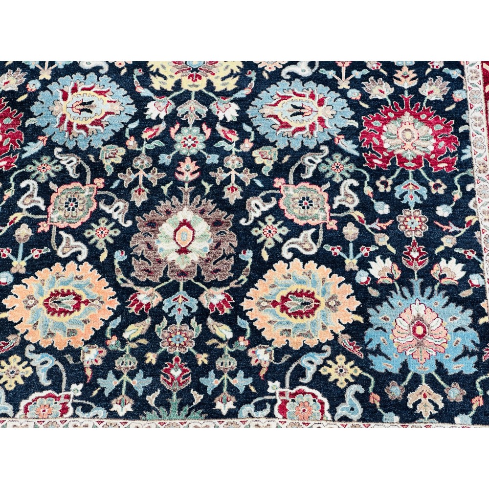 Handmade Wool Area Rug, Navy and Red Floral Pattern Carpet for Living Room