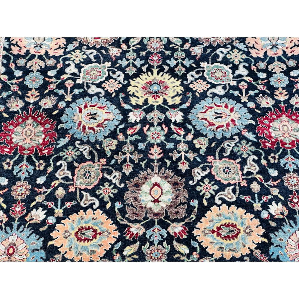 Handmade Wool Area Rug, Navy and Red Floral Pattern Carpet for Living Room