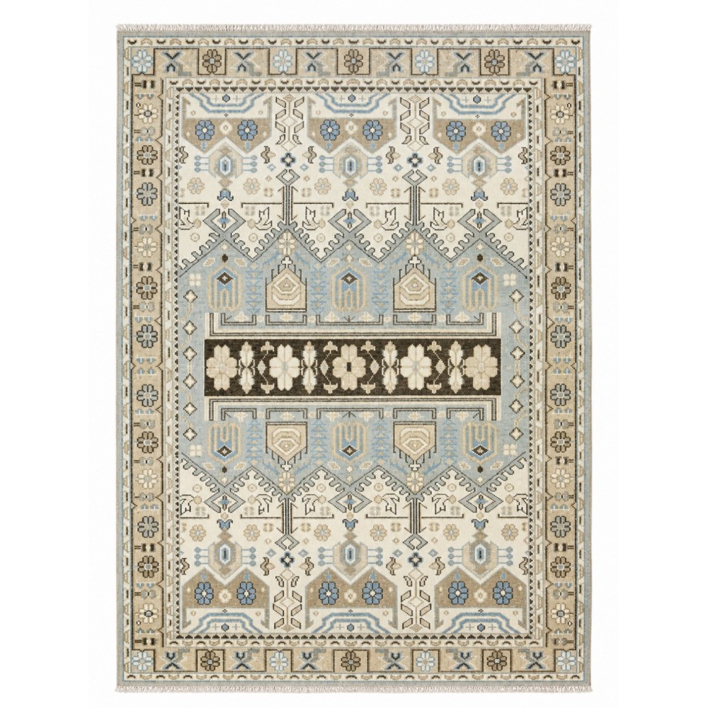 Hand-Knotted Wool Area Rug for Living Room, Decorative Oushak Blue and Ivory Floral Design Carpet Hand-Knotted Wool Area Rug for Living Room, Decorative Oushak Blue and Ivory Floral Design Carpet