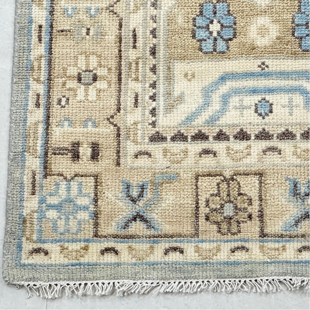 Hand-Knotted Wool Area Rug for Living Room, Decorative Oushak Blue and Ivory Floral Design Carpet Hand-Knotted Wool Area Rug for Living Room, Decorative Oushak Blue and Ivory Floral Design Carpet