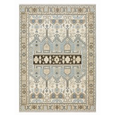 Hand-Knotted Wool Area Rug for Living Room, Decorative Oushak Blue and Ivory Floral Design Carpet