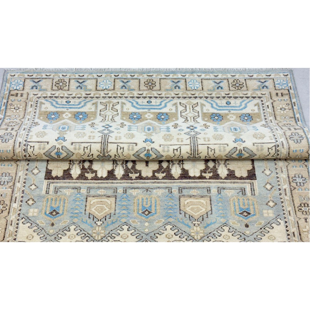 Hand-Knotted Wool Area Rug for Living Room, Decorative Oushak Blue and Ivory Floral Design Carpet Hand-Knotted Wool Area Rug for Living Room, Decorative Oushak Blue and Ivory Floral Design Carpet