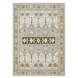 Hand-Knotted Wool Area Rug for Living Room, Decorative Oushak Blue and Ivory Floral Design Carpet