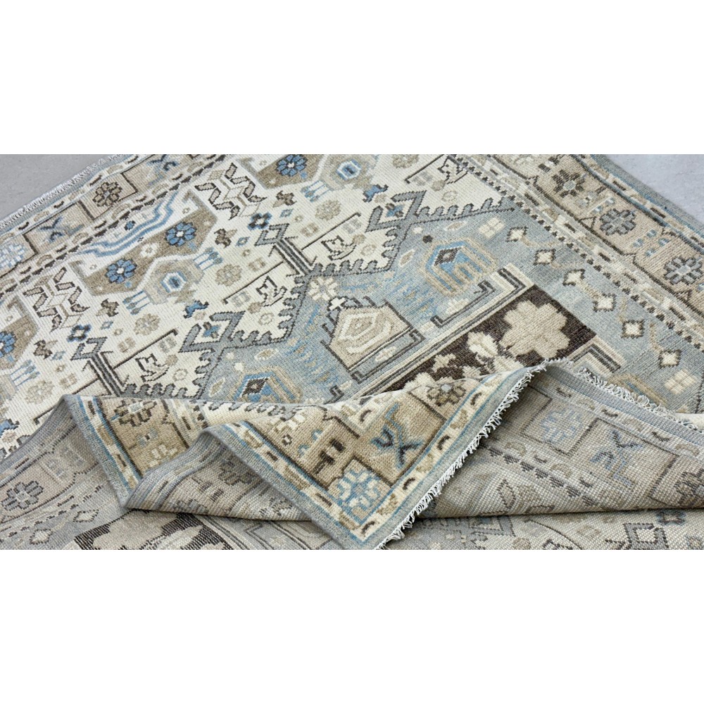 Hand-Knotted Wool Area Rug for Living Room, Decorative Oushak Blue and Ivory Floral Design Carpet Hand-Knotted Wool Area Rug for Living Room, Decorative Oushak Blue and Ivory Floral Design Carpet