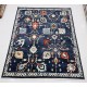 Hand-Knotted Wool Area Rug for Living Room, Decorative Oushak Navy Blue Floral Design Carpet Hand-Knotted Wool Area Rug for Living Room, Decorative Oushak Navy Blue Floral Design Carpet