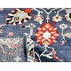 Hand-Knotted Wool Area Rug for Living Room, Decorative Oushak Navy Blue Floral Design Carpet Hand-Knotted Wool Area Rug for Living Room, Decorative Oushak Navy Blue Floral Design Carpet