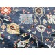 Hand-Knotted Wool Area Rug for Living Room, Decorative Oushak Navy Blue Floral Design Carpet Hand-Knotted Wool Area Rug for Living Room, Decorative Oushak Navy Blue Floral Design Carpet