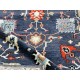 Hand-Knotted Wool Area Rug for Living Room, Decorative Oushak Navy Blue Floral Design Carpet Hand-Knotted Wool Area Rug for Living Room, Decorative Oushak Navy Blue Floral Design Carpet