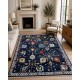 Hand-Knotted Wool Area Rug for Living Room, Decorative Oushak Navy Blue Floral Design Carpet Hand-Knotted Wool Area Rug for Living Room, Decorative Oushak Navy Blue Floral Design Carpet