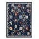 Hand-Knotted Wool Area Rug for Living Room, Decorative Oushak Navy Blue Floral Design Carpet Hand-Knotted Wool Area Rug for Living Room, Decorative Oushak Navy Blue Floral Design Carpet
