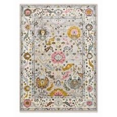 Hand-Knotted Oushak Area Rug for Living Room, Ivory Floral Design Wool Carpet