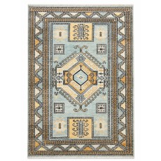 Decorative Wool Area Rug with Geometric Medallion Design. Hand-knotted Oushak Carpet