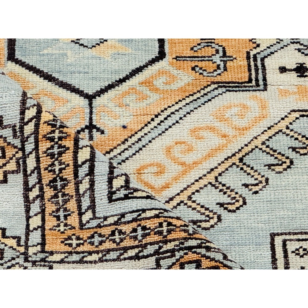 Decorative Wool Area Rug with Geometric Medallion Design. Hand-knotted Oushak Carpet
