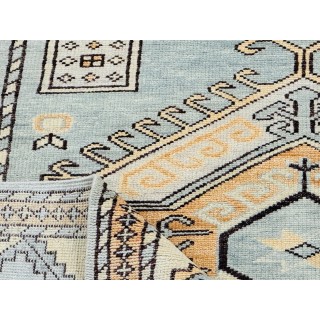 Decorative Wool Area Rug with Geometric Medallion Design. Hand-knotted Oushak Carpet