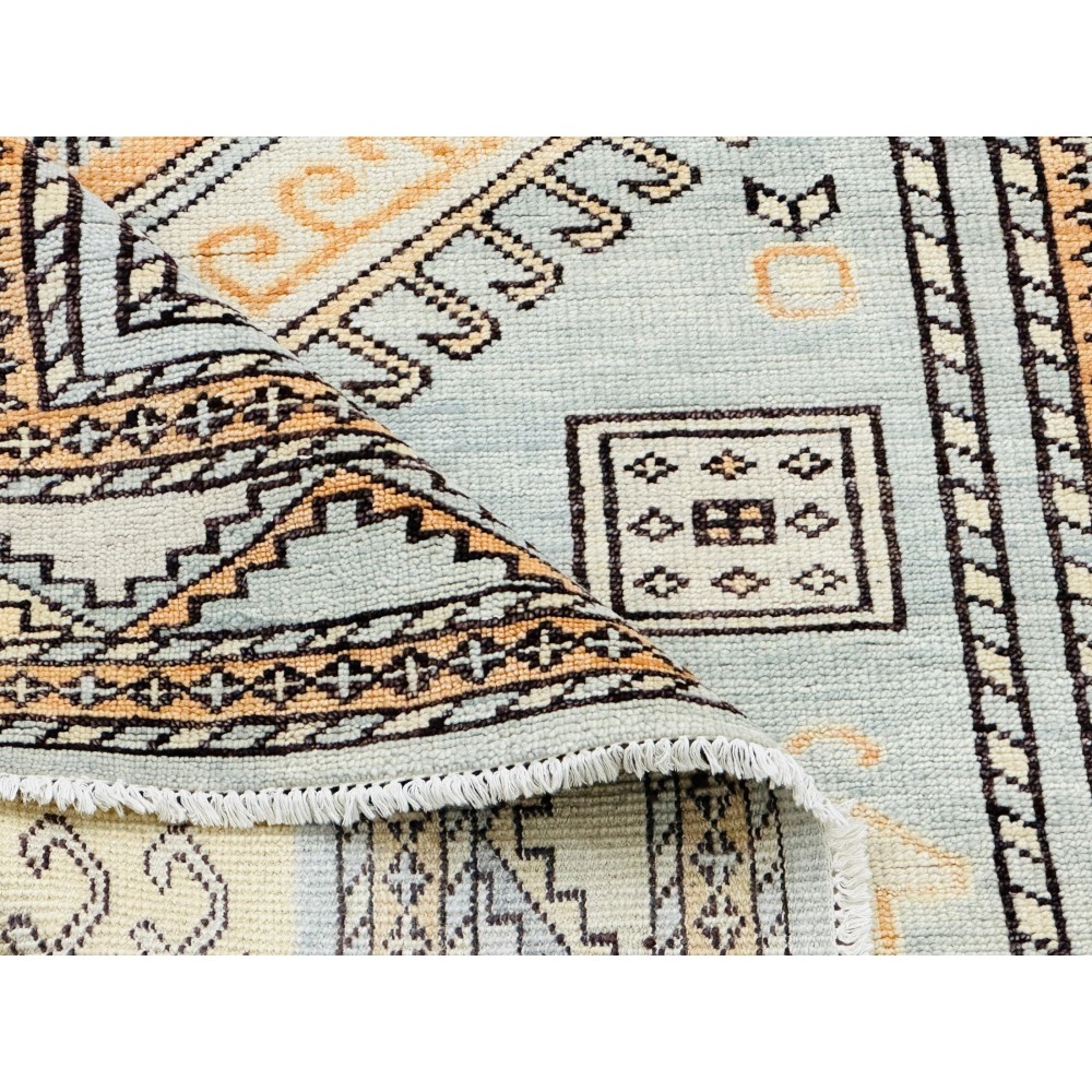 Decorative Wool Area Rug with Geometric Medallion Design. Hand-knotted Oushak Carpet