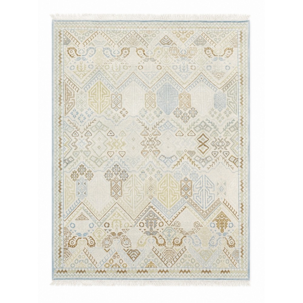 Decorative Oushak Wool Area Rug with Geometric Design. Hand-knotted Beige Carpet Decorative Oushak Wool Area Rug with Geometric Design. Hand-knotted Beige Carpet