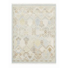 Decorative Oushak Wool Area Rug with Geometric Design. Hand-knotted Beige Carpet