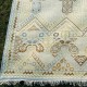Decorative Oushak Wool Area Rug with Geometric Design. Hand-knotted Beige Carpet Decorative Oushak Wool Area Rug with Geometric Design. Hand-knotted Beige Carpet