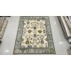 Hand-Knotted Oushak Wool Area Rug, Ivory, Green Floral Design Carpet for Living Room