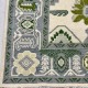 Hand-Knotted Oushak Wool Area Rug, Ivory, Green Floral Design Carpet for Living Room