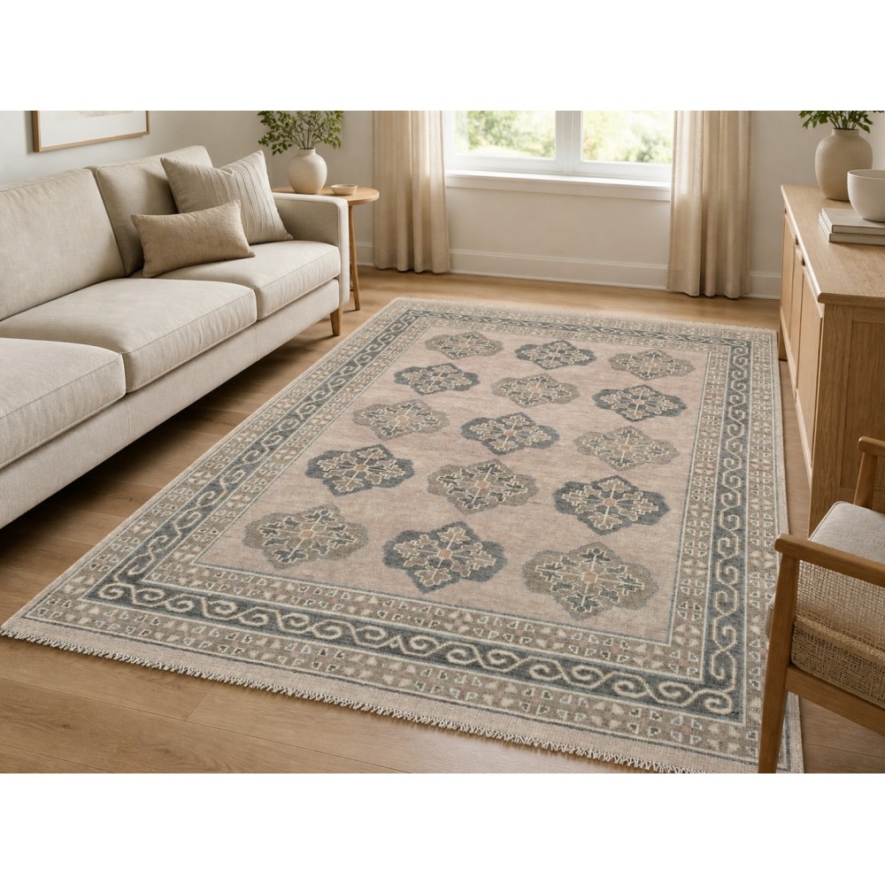 Hand-Knotted Oushak Wool Area Rug for Living Room, Decorative Geometric Design Carpet Hand-Knotted Oushak Wool Area Rug for Living Room, Decorative Geometric Design Carpet