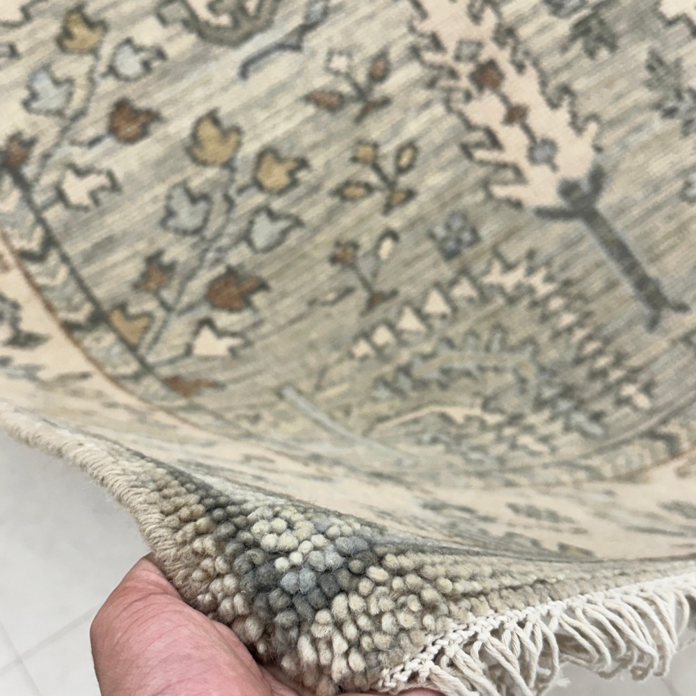 Modern Oushak Wool Area Rug for Living Room, Hand Knotted Sage Green Floral Design Carpet
