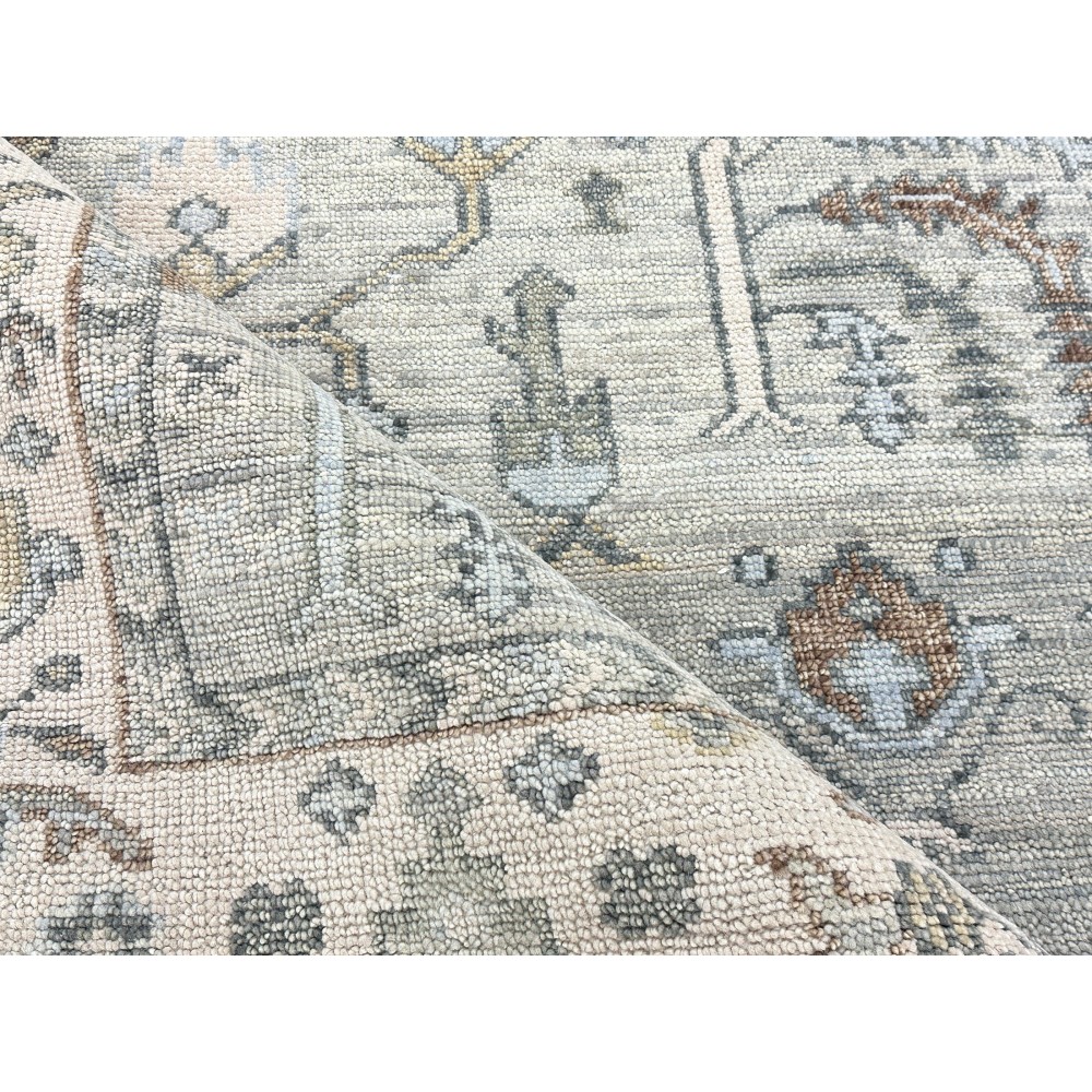 Modern Oushak Wool Area Rug for Living Room, Hand Knotted Sage Green Floral Design Carpet