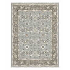 Hand-Knotted Oushak Wool Area Rug for Living Room, Blue Floral Design Contemporary Carpet