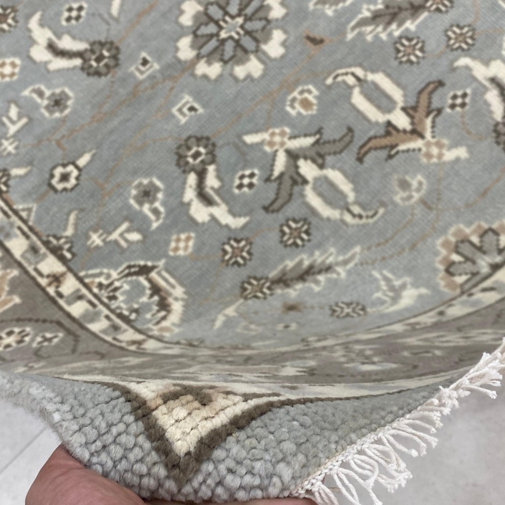 Hand-Knotted Oushak Wool Area Rug for Living Room, Blue Floral Design Contemporary Carpet