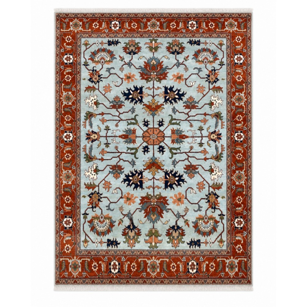 Hand-Knotted Oushak Wool Area Rug for Living Room, Blue Floral Design Contemporary Carpet Hand-Knotted Oushak Wool Area Rug for Living Room, Blue Floral Design Contemporary Carpet