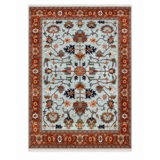 Hand-Knotted Oushak Wool Area Rug for Living Room, Blue Floral Design Contemporary Carpet