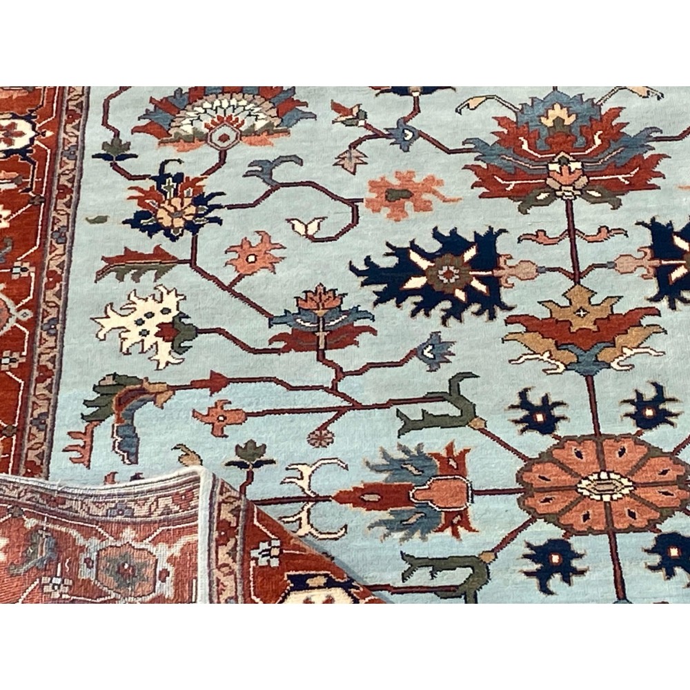 Hand-Knotted Oushak Wool Area Rug for Living Room, Blue Floral Design Contemporary Carpet Hand-Knotted Oushak Wool Area Rug for Living Room, Blue Floral Design Contemporary Carpet