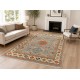 Modern Hand-Knotted Wool Area Rug for Living Room, Blue Geometric Medallion Design Carpet