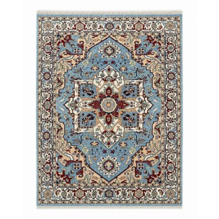 Modern Hand-Knotted Wool Area Rug for Living Room, Blue Geometric Medallion Design Carpet