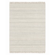 Minimalist Handmade Area Rug in Ivory. Hand-Knotted Wool and Bamboo Carpet