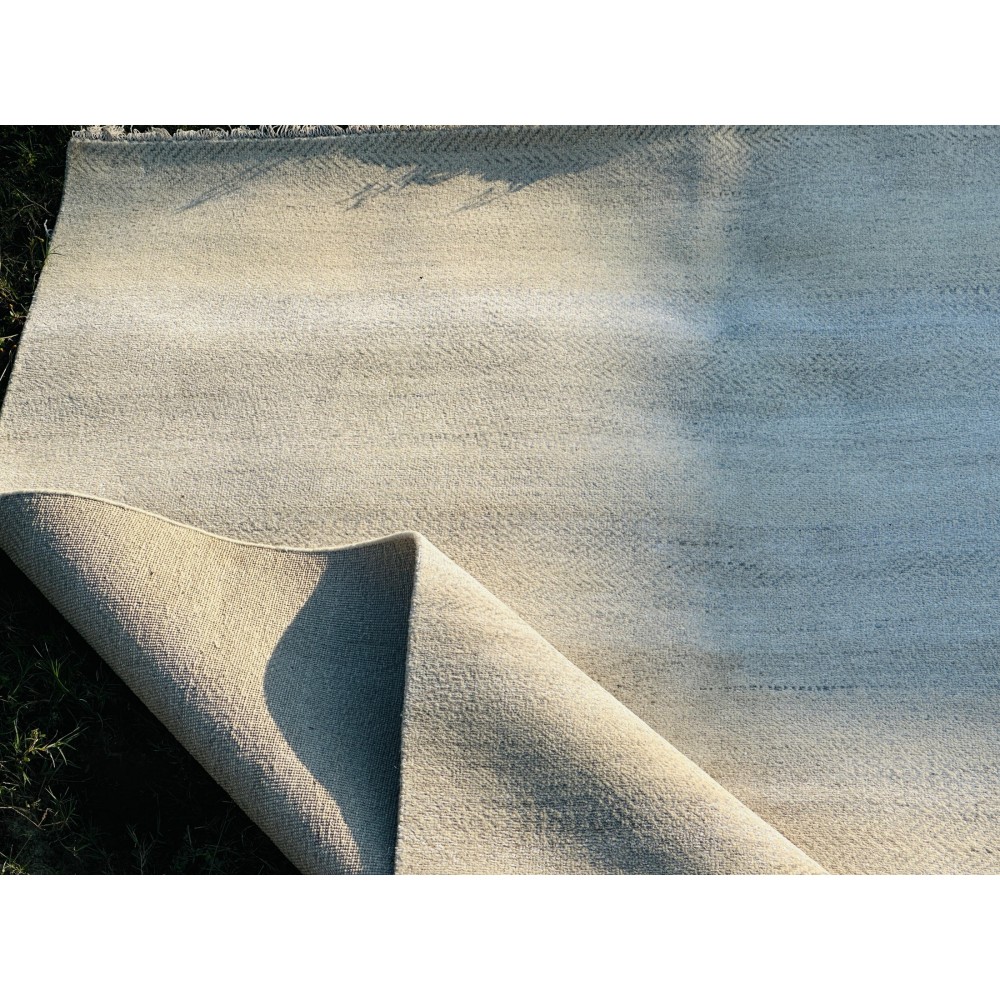 Minimalist Handmade Area Rug in Ivory. Hand-Knotted Wool and Bamboo Carpet